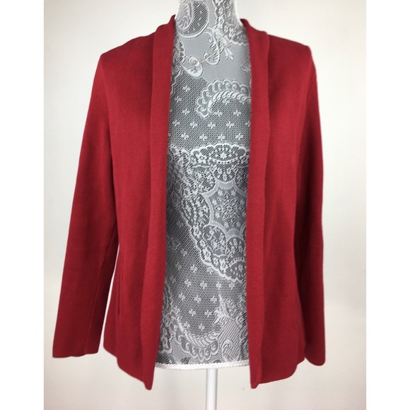 Talbots Petite S Red Open Front Cardigan Cotton